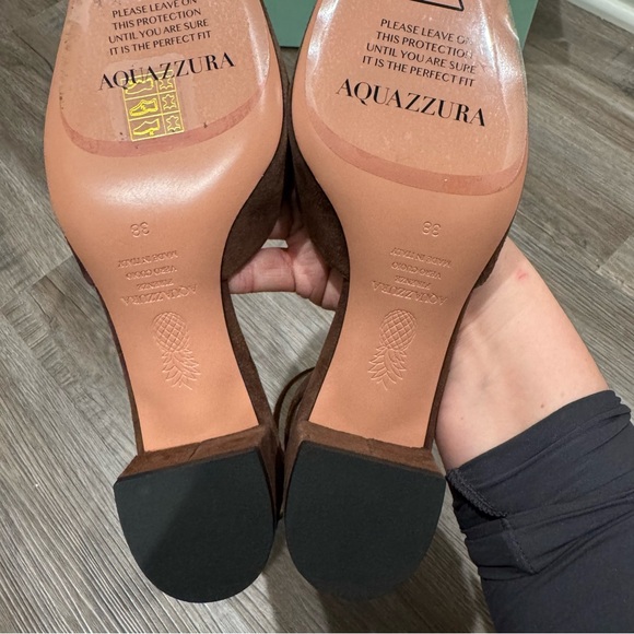 Aquazzura French Flirt Pump 35mm Espresso Suede Black Leather Cap Toe - Picture 13 of 16